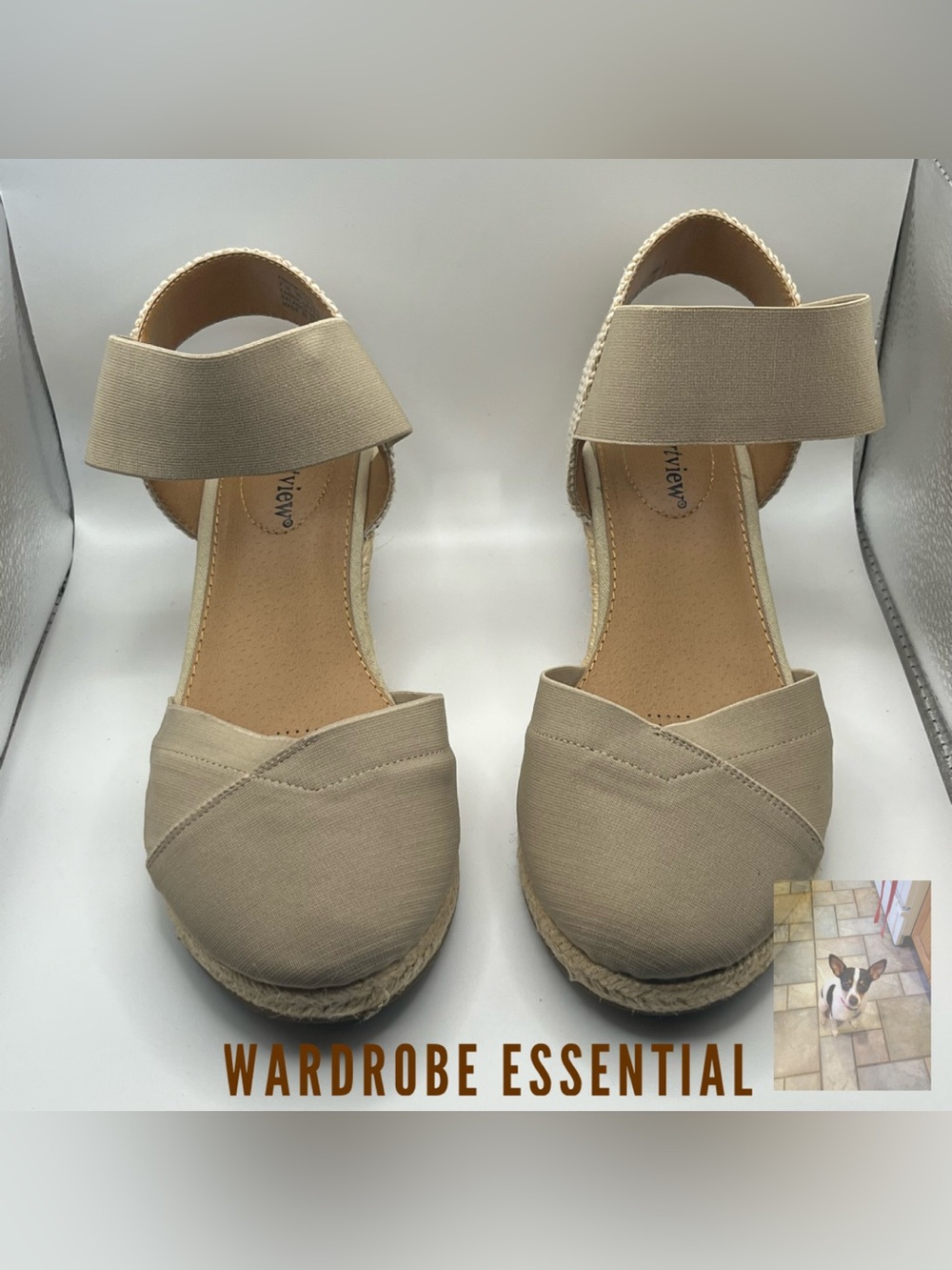 Comfortview Taupe Wedge Espadrille Shoes, Sz 7